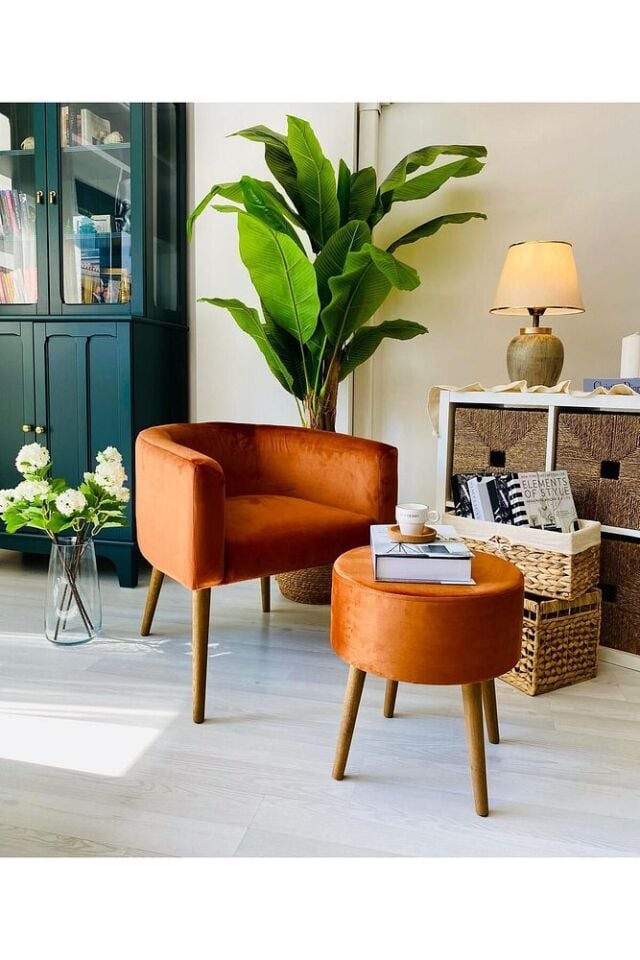 Milano Çay Seti Renkli Mavi Tekli Koltuk Berjer Ve Puf Takımı (SALON, BALKON, OFİS) 2 Li Takım