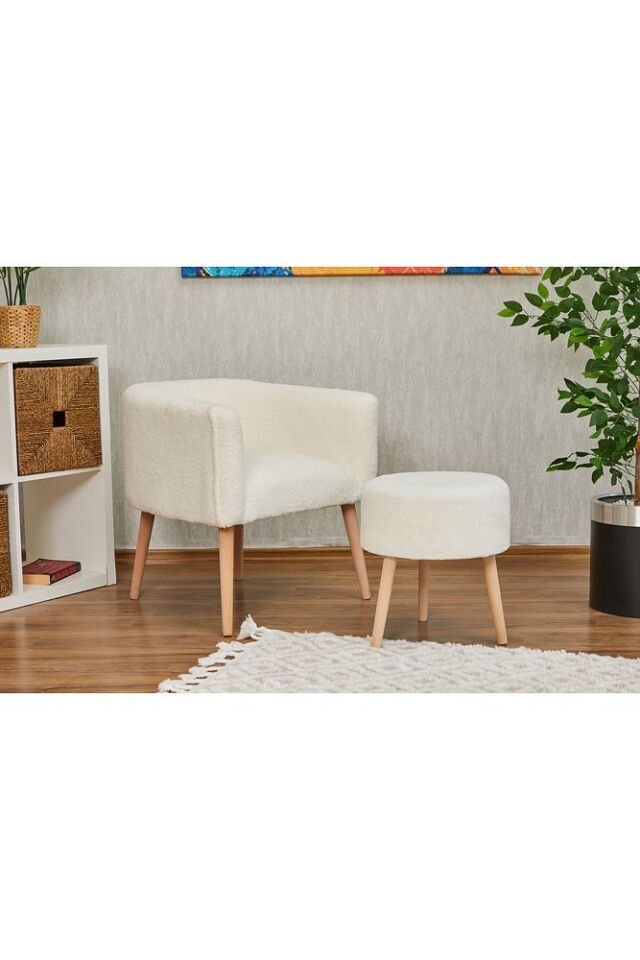 Milano Çay Seti Renkli Mavi Tekli Koltuk Berjer Ve Puf Takımı (SALON, BALKON, OFİS) 2 Li Takım