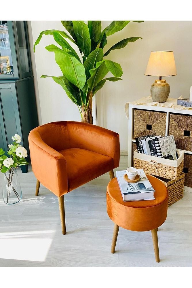 Milano Çay Seti Renkli Mavi Tekli Koltuk Berjer Ve Puf Takımı (SALON, BALKON, OFİS) 2 Li Takım
