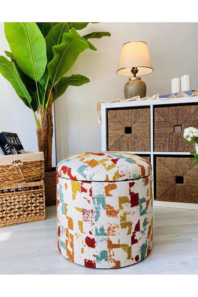 Handmade X Large Handmade Dokuma Kumaş Sandıklı Silindir Dekoratif Pufidik Puf Bench