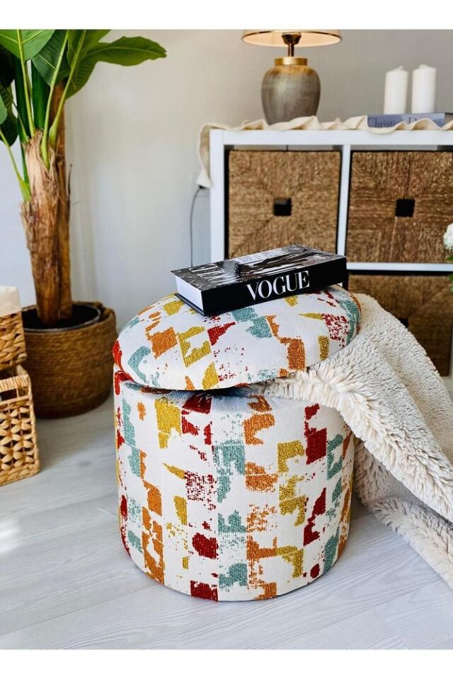 Handmade X Large Handmade Dokuma Kumaş Sandıklı Silindir Dekoratif Pufidik Puf Bench