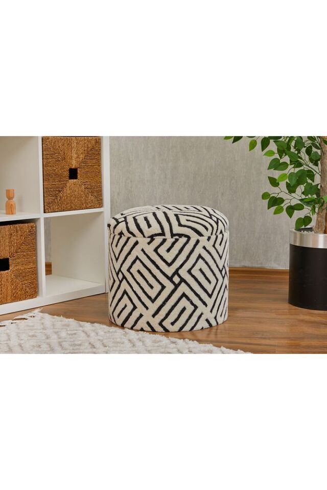 Handmade X Large Handmade Dokuma Kumaş Sandıklı Silindir Dekoratif Pufidik Puf Bench