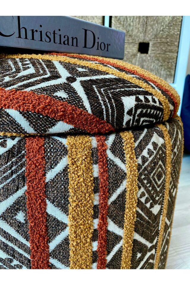 Handmade X Large Handmade Dokuma Kumaş Sandıklı Silindir Dekoratif Pufidik Puf Bench