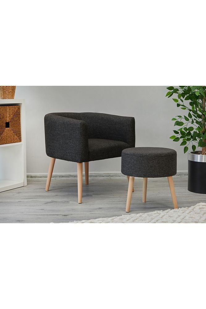 Çay Seti Tekli Koltuk Berjer Ve Puf Takımı (SALON, BALKON, OFİS) 2 Li Takım ANTRASİT - Tek Ebat