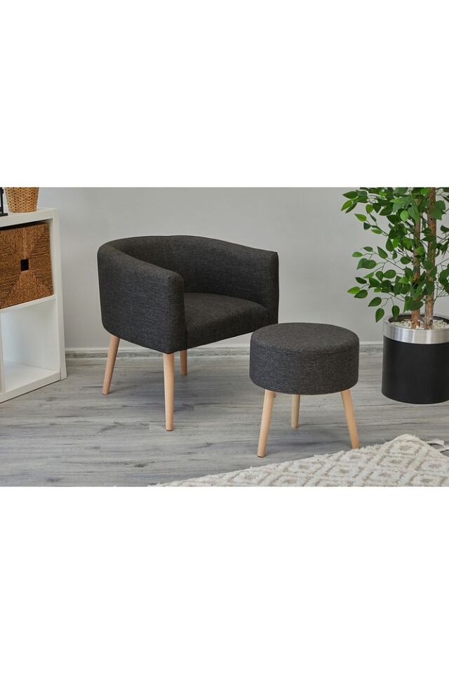 Çay Seti Tekli Koltuk Berjer Ve Puf Takımı (SALON, BALKON, OFİS) 2 Li Takım ANTRASİT - Tek Ebat