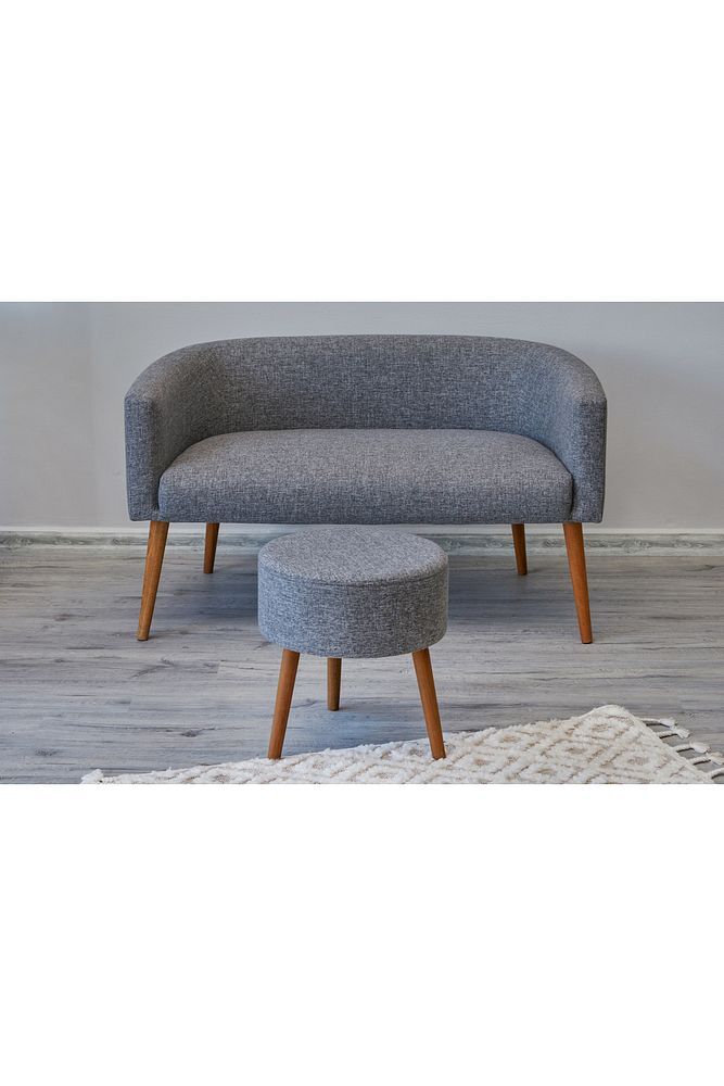 Çift kişilik Minimal Koltuk Gürgen Ağaç Ayak Milano Berjer Salon Ofis Kafe Oturma Odası PUF HEDİYELİ GRİ - Tek Ebat