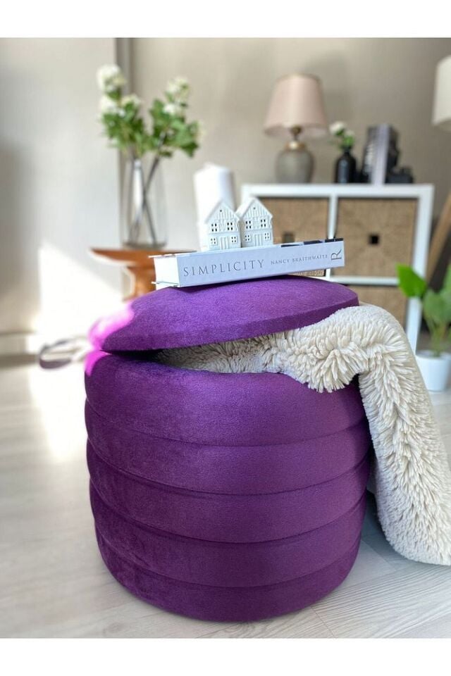 Geniş Oturum Alanlı Handmade Silinebilir Kumaş Sandıklı Silindir Dekoratif Puf Orta Sehpa