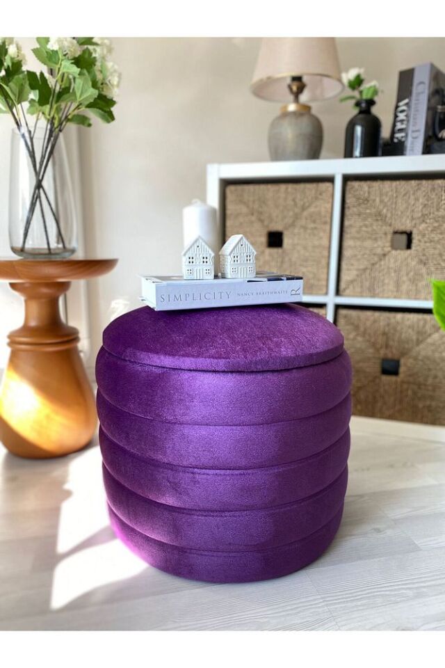 Geniş Oturum Alanlı Handmade Silinebilir Kumaş Sandıklı Silindir Dekoratif Puf Orta Sehpa