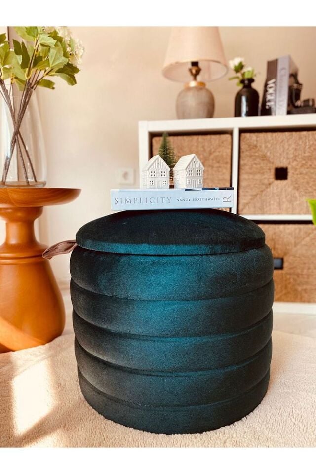 Geniş Oturum Alanlı Handmade Silinebilir Kumaş Sandıklı Silindir Dekoratif Puf Orta Sehpa