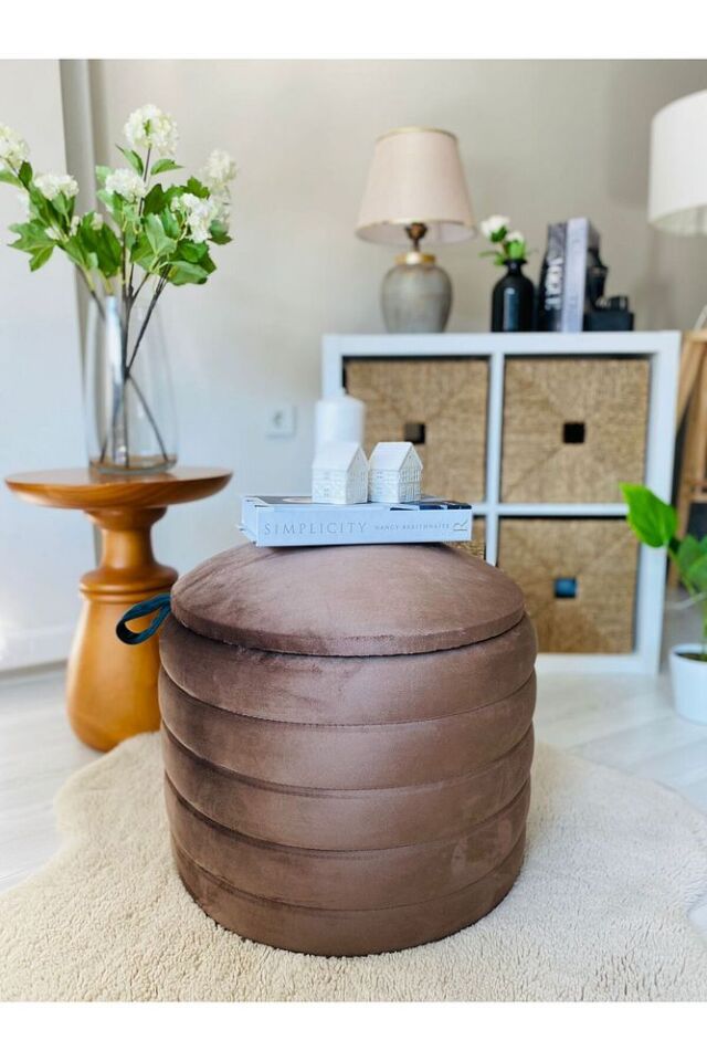 Geniş Oturum Alanlı Handmade Silinebilir Kumaş Sandıklı Silindir Dekoratif Puf Orta Sehpa