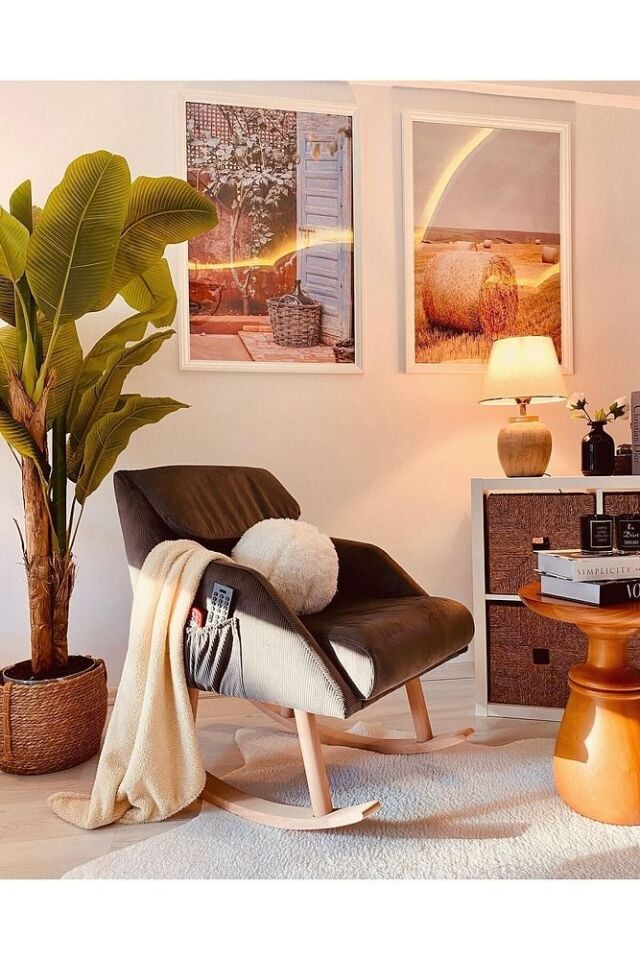 Sallanan Ahşap Ayaklı Antrasit Rengi Berjer Koltuk - Şal Hediyeli ANTRASİT - Tek Ebat