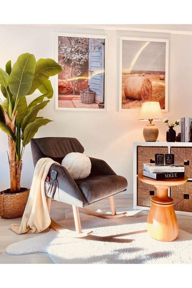 Sallanan Ahşap Ayaklı Antrasit Rengi Berjer Koltuk - Şal Hediyeli ANTRASİT - Tek Ebat