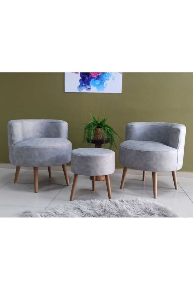 Çay Seti İkili Koltuk Berjer Ve Puf Takımı (salon, Balkon, Ofis) 3 Lü Takım