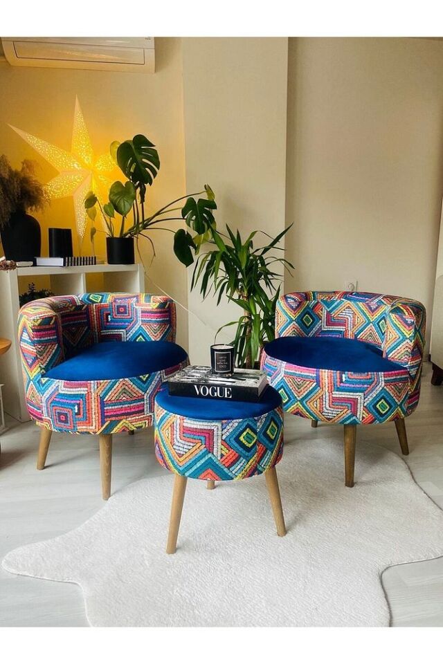 Çay Seti ikili Koltuk Berjer Ve Puf Takımı (salon, Balkon, Ofis) 3 Lü Takım