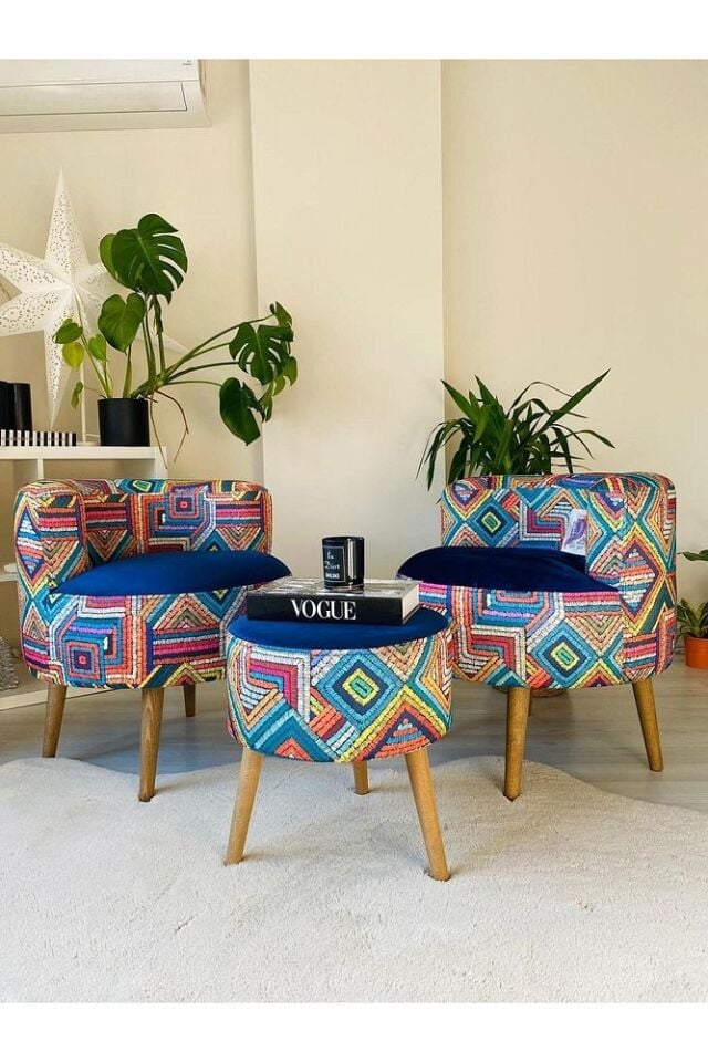 Çay Seti ikili Koltuk Berjer Ve Puf Takımı (salon, Balkon, Ofis) 3 Lü Takım
