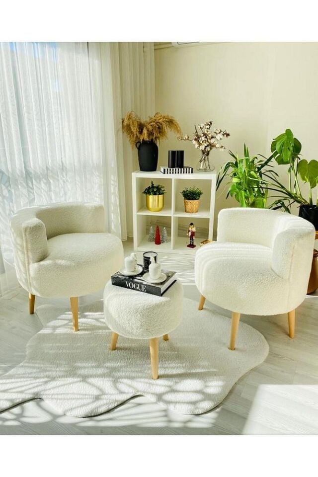 Çay Seti Ikili Koltuk Berjer Ve Puf Takımı (salon, Balkon, Ofis) 3 Lü Takım