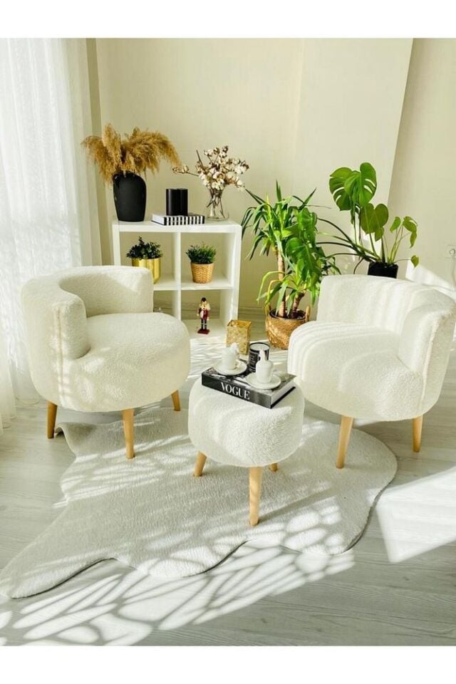 Çay Seti Ikili Koltuk Berjer Ve Puf Takımı (salon, Balkon, Ofis) 3 Lü Takım