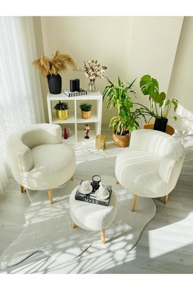 Çay Seti Ikili Koltuk Berjer Ve Puf Takımı (salon, Balkon, Ofis) 3 Lü Takım