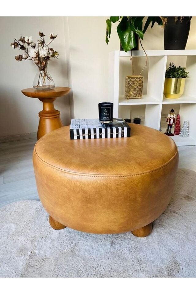 Gürgen Ahşap Ayak Xlarge Oturma Alanı Suni Deri Taba Kumaş Pofidik Puf Bench Orta Sehpa
