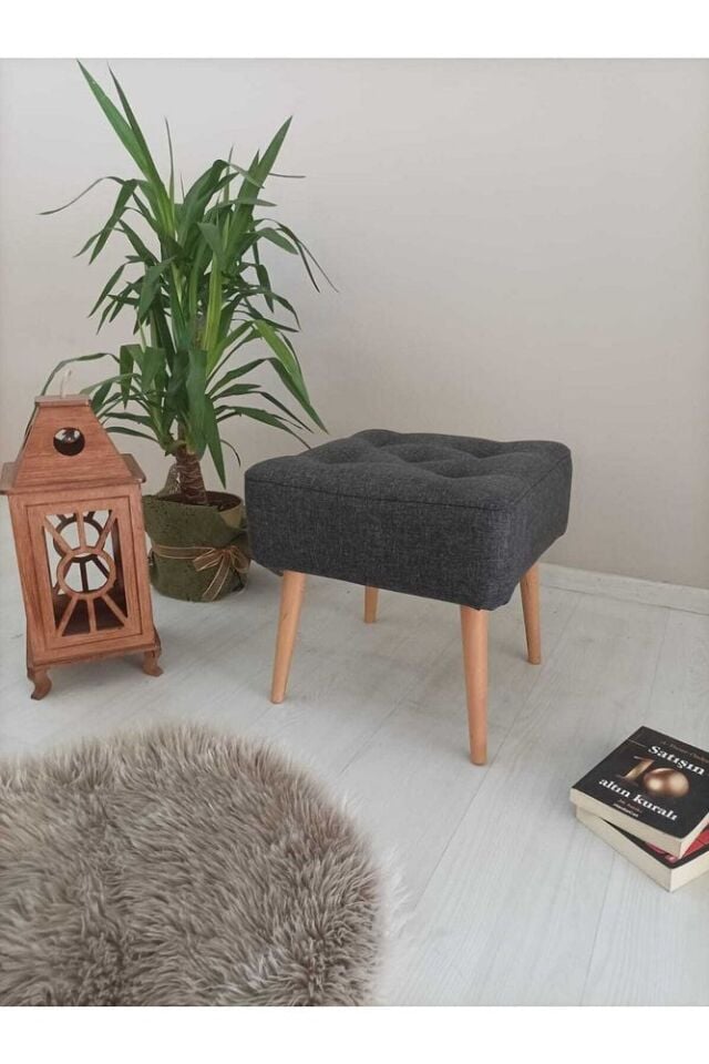 Artego Geniş Oturum Alanlı Ağaç Ayak Gri Kare Puf Bench