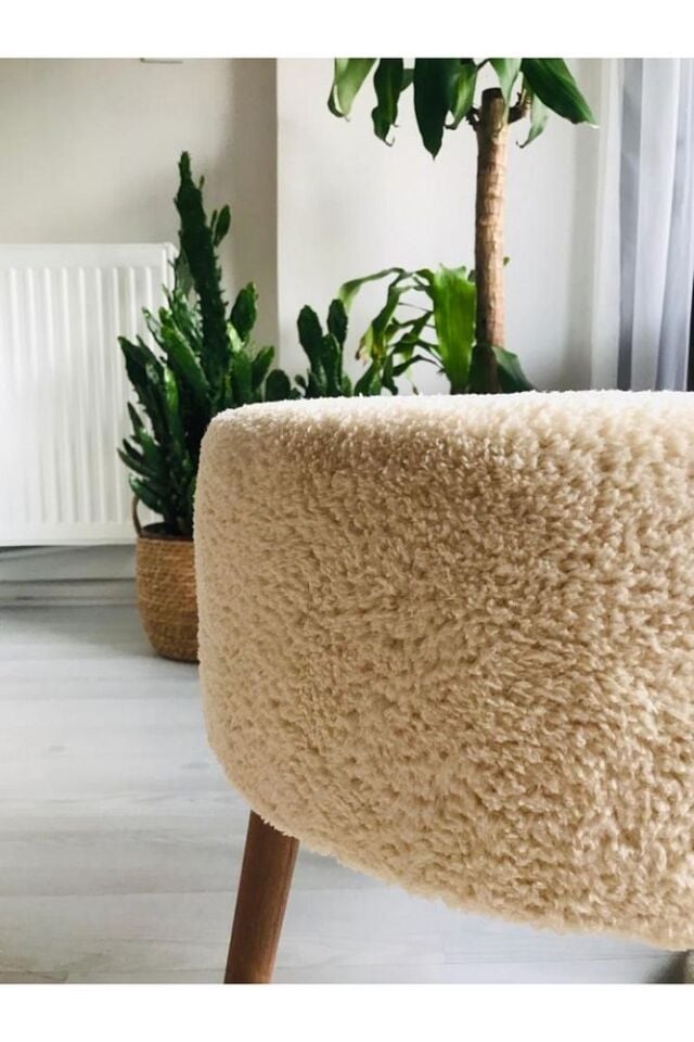 Gürgen Ahşap Ayak Xlarge Oturma Alanı Dekoratif Tedy Turuncu Kumaş Pofidik Puf Bench
