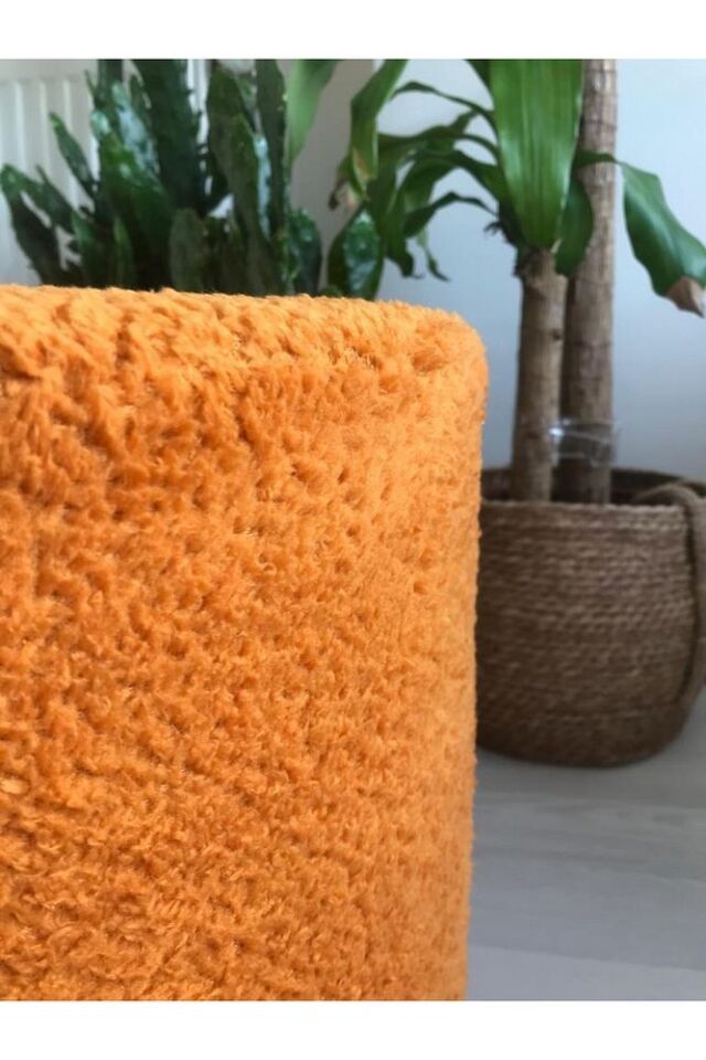 Handmade Turuncu Tedy Kumaş Silindir Dekoratif Pufidik Puf Bench