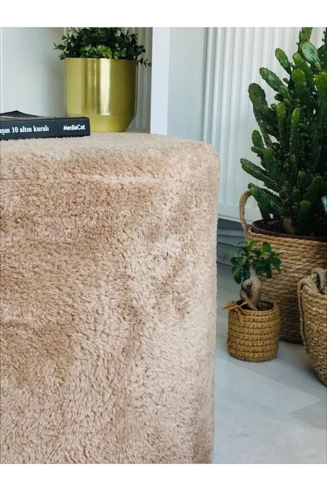 Webpanya Handmade Kahve Tedy Kumaş Silindir Dekoratif Pufidik Puf Bench