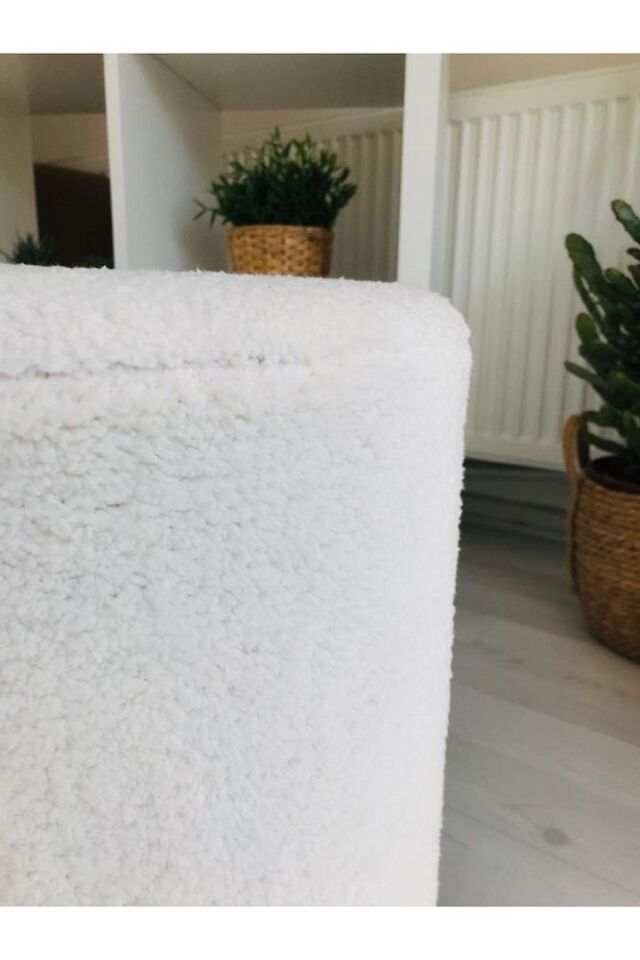 Webpanya Handmade Kırık Beyaz Tedy Kumaş Silindir Dekoratif Pufidik Puf Bench