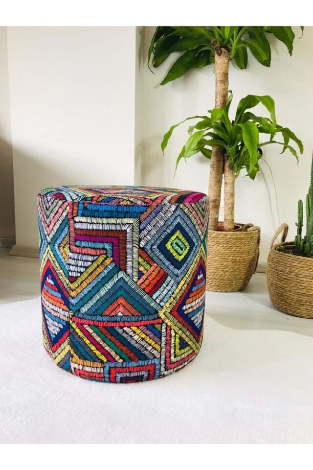 Handmade Silindir Dekoratif Puf Bench