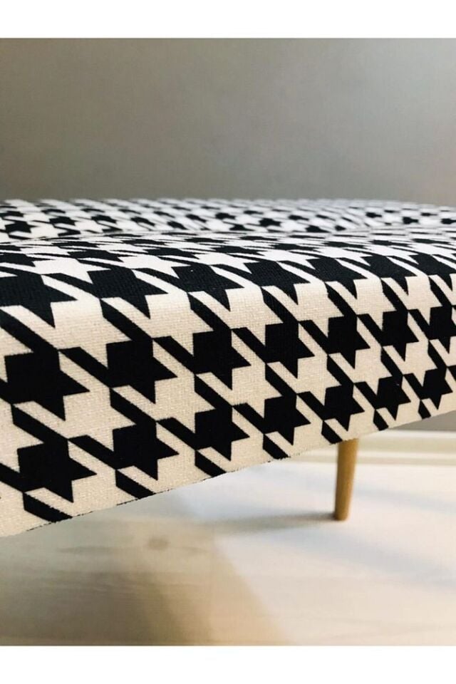 Gürgen Retro Ahşap Ayaklı Dekoratif Kazayağı Desenli Puf Bench Koltuk Sandalye