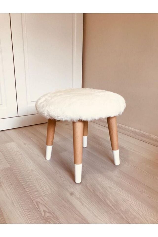 Neta Kıds Çocuk Odası Beyaz Peluş Çocuk Taburesi Çocuk Çalışma Masası Taburesi Sandalyesi