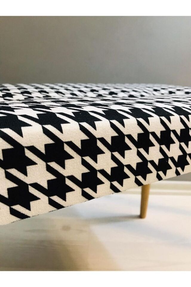 Gürgen Retro Ahşap Ayaklı Dekoratif Kazayağı Desenli Puf Bench Koltuk Sandalye