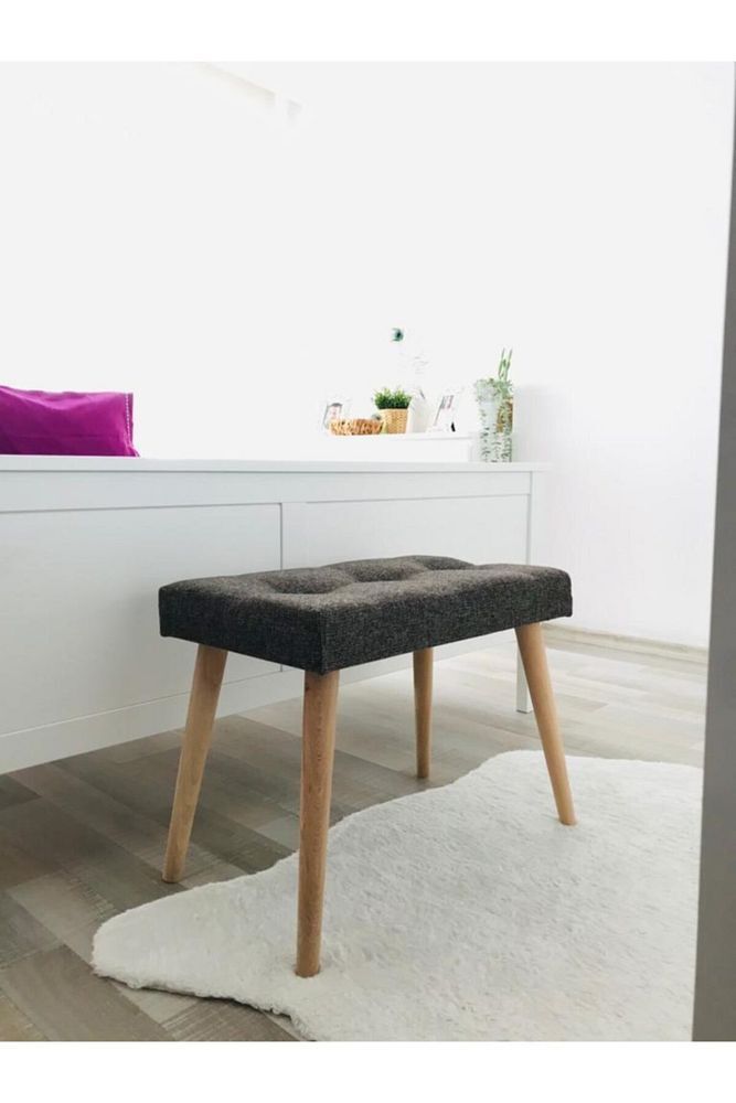 Gürgen Retro Ahşap Ayaklı Dekoratif Lux Puf Bench Koltuk Sandalye