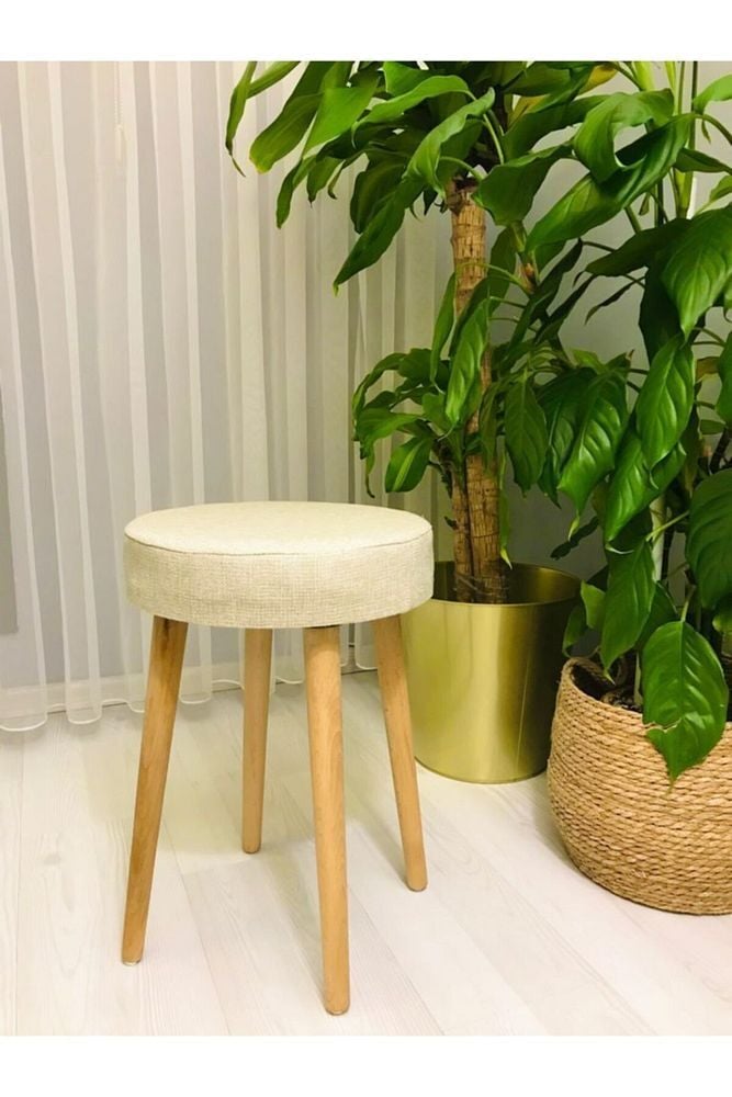 Ahşap Ayak Dekoratif Puf Tabure Bench Yuvarlak Koltuk Sandalye