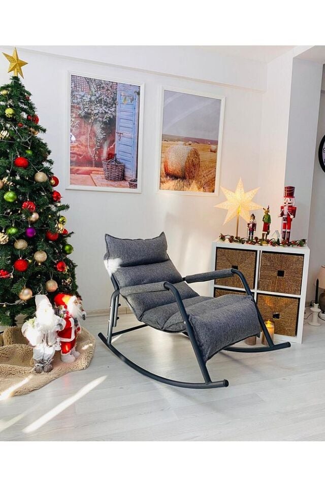 SALLANAN BERJER KOLTUK NUBUK KAHVE RENGİ KUMAŞ GRİ - Tek Ebat