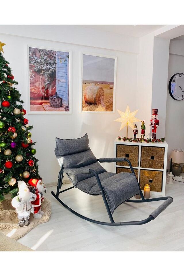 SALLANAN BERJER KOLTUK NUBUK KAHVE RENGİ KUMAŞ GRİ - Tek Ebat