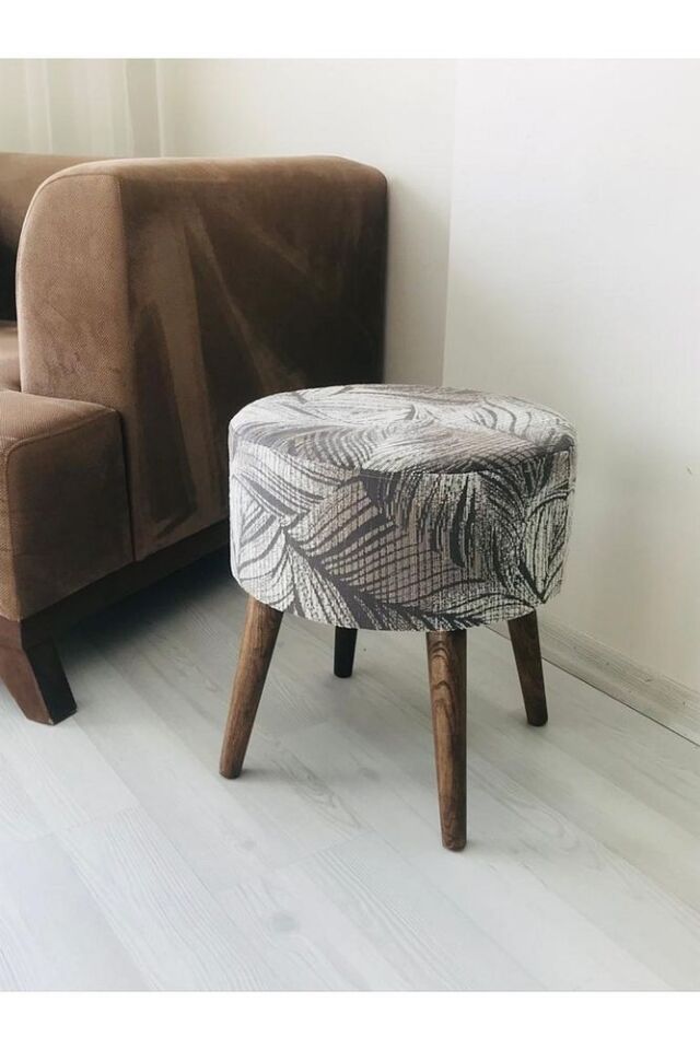Gürgen Retro Ahşap Ayaklı Dokuma Kumaş Dekoratif Puf Bench Koltuk Sandalye