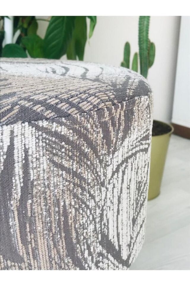 Gürgen Retro Ahşap Ayaklı Dokuma Kumaş Dekoratif Puf Bench Koltuk Sandalye