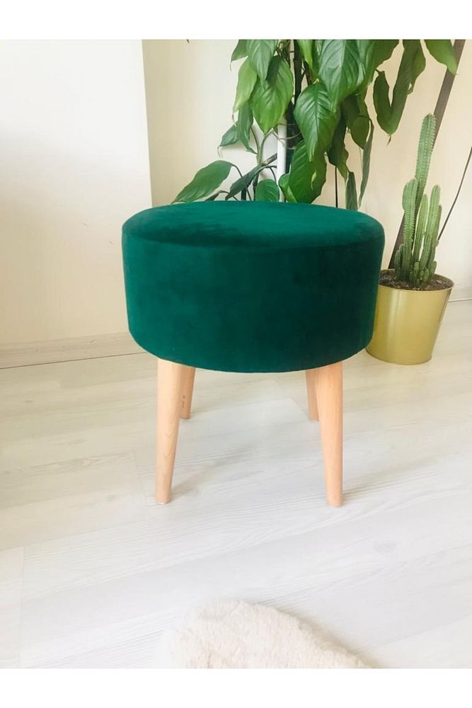 Gürgen Retro Ahşap Ayaklı Dekoratif Silindir Puf Bench Sandalye Dekoratif Ahşap Puf