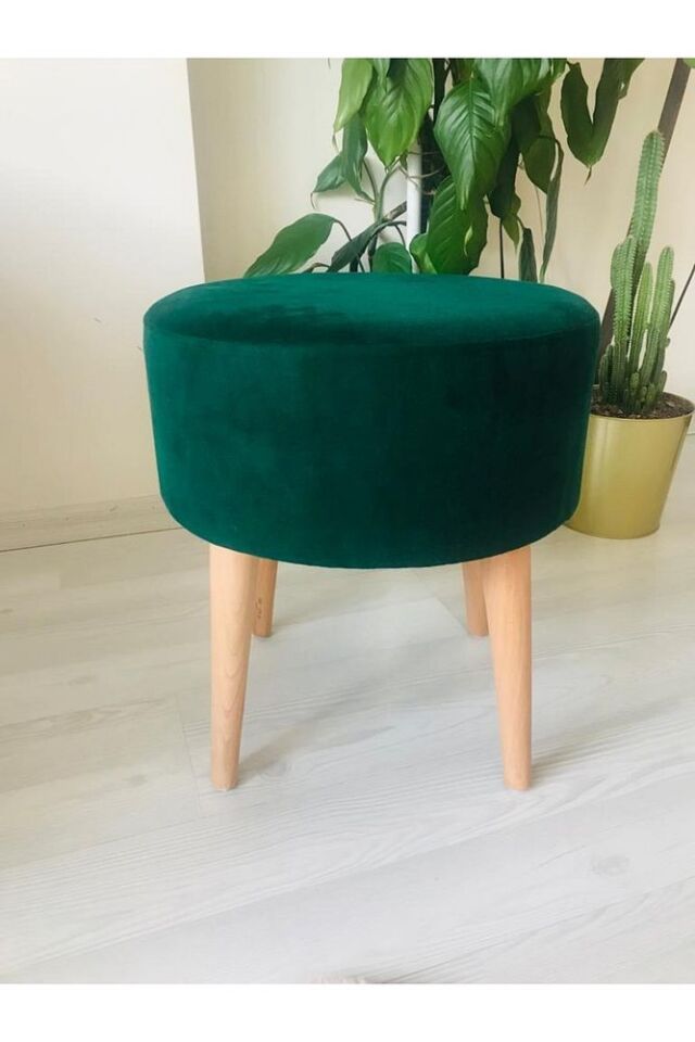 Gürgen Retro Ahşap Ayaklı Dekoratif Silindir Puf Bench Sandalye Dekoratif Ahşap Puf