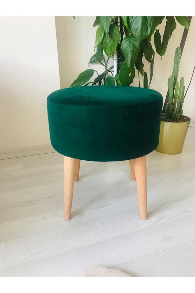 Gürgen Retro Ahşap Ayaklı Dekoratif Silindir Puf Bench Sandalye Dekoratif Ahşap Puf