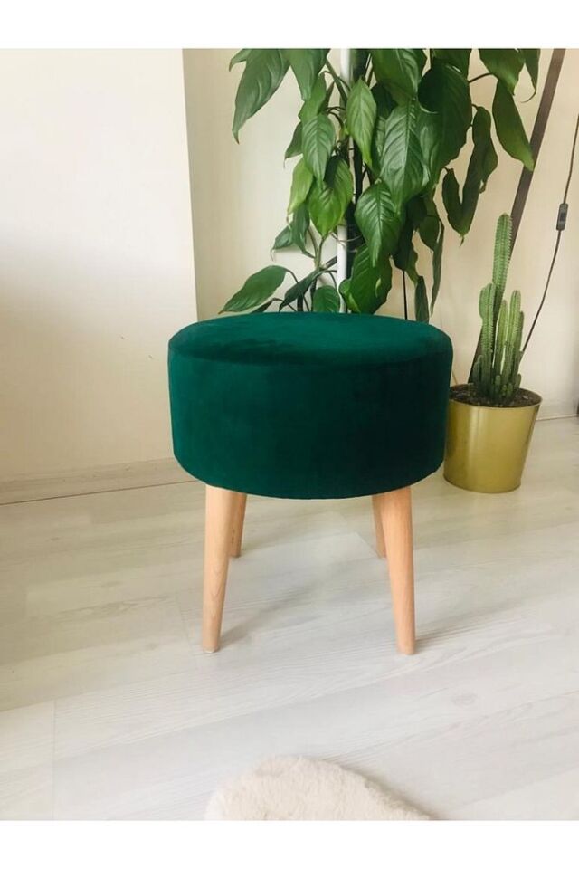 Gürgen Retro Ahşap Ayaklı Dekoratif Silindir Puf Bench Sandalye Dekoratif Ahşap Puf