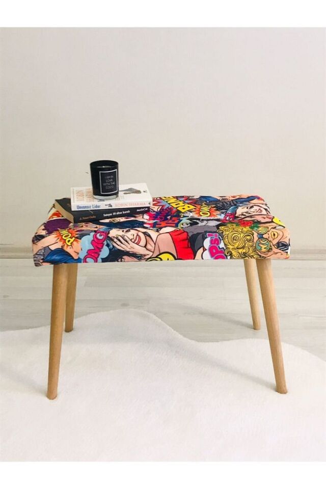 Tlg Tasarım Gürgen Retro Ahşap Ayaklı Dekoratif Puf Bench Koltuk Sandalye