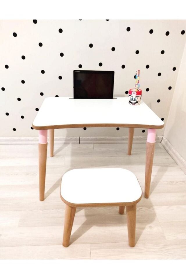 Neta Home Çocuk Aktivite Oyun Laptop Tablet Masa Sandalye Takımı Pembe Ağaç Ayak